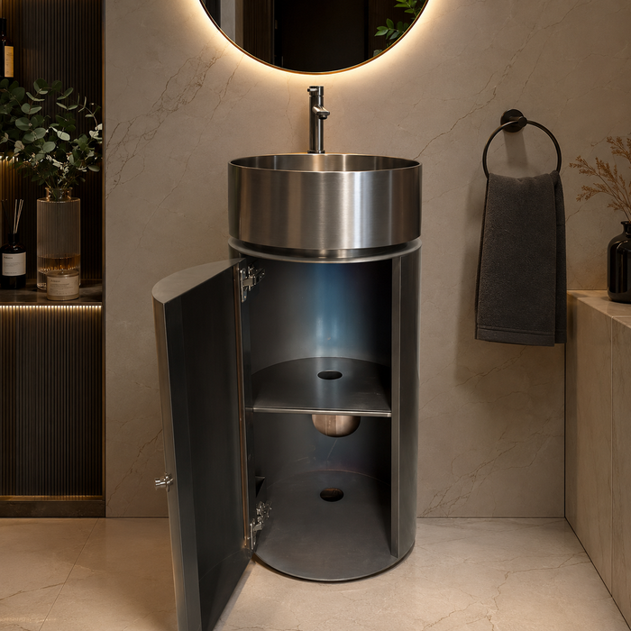 Black Stainless Steel Pedestal Wash Basin With Storage 
