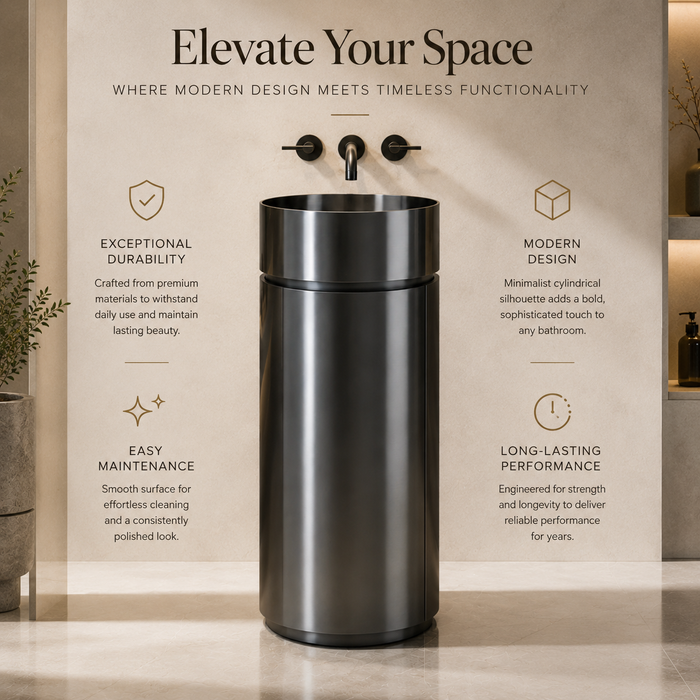 Black Stainless Steel Pedestal Wash Basin With Storage 