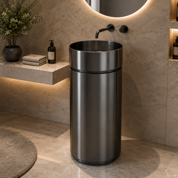 Black Stainless Steel Pedestal Wash Basin With Storage 