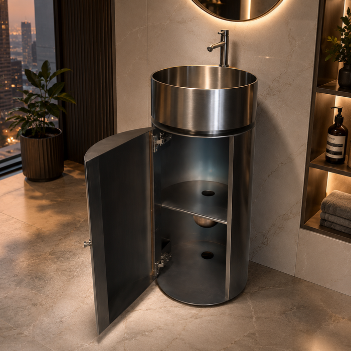 Black Stainless Steel Pedestal Wash Basin With Storage 
