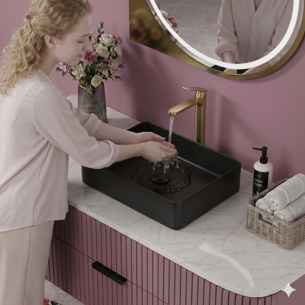 Bassino Modern Stainless Steel Wash Basin | Stylish Countertop Wash Basin for Bathroom–500x350x120 mm Black