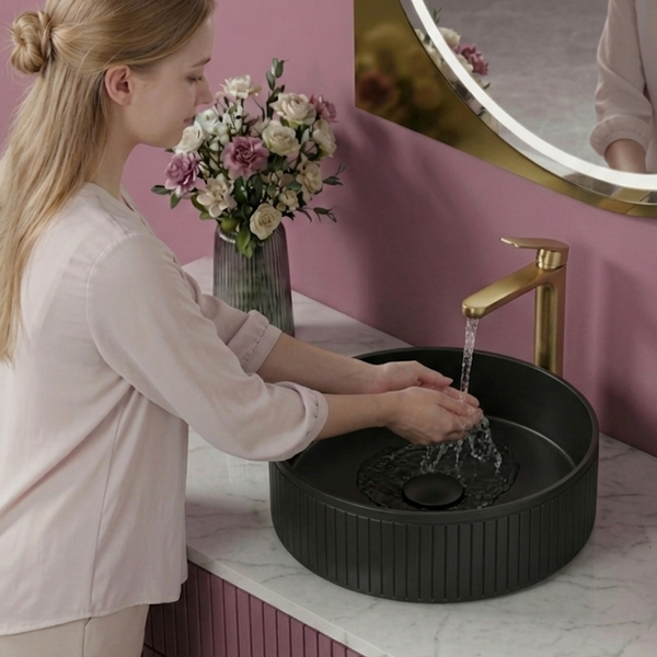 Bassino Modern Stainless Steel Wash Basin | Stylish Countertop Wash Basin for Bathroom–400x400x130 mm Black