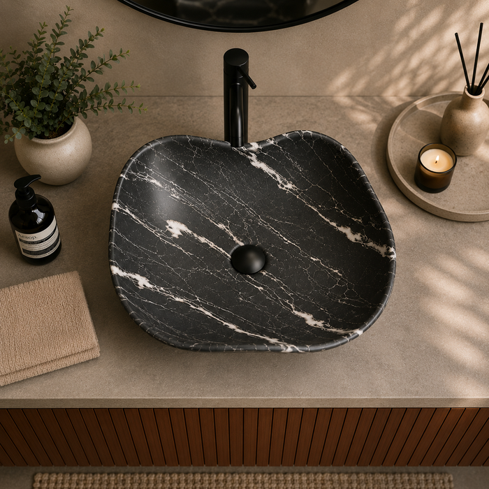 Black Table Top Wash Basin, Matt Marble Finish 
