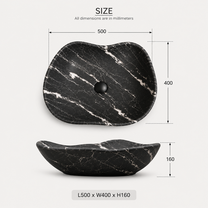 Black Table Top Wash Basin, Matt Marble Finish 