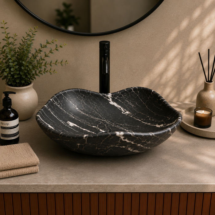 Black Table Top Wash Basin, Matt Marble Finish 