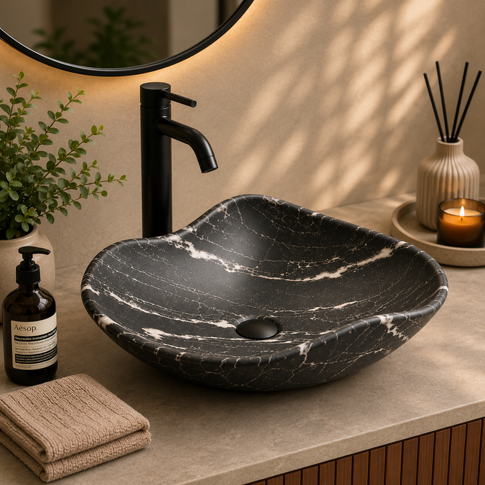 Black Table Top Wash Basin, Matt Marble Finish 