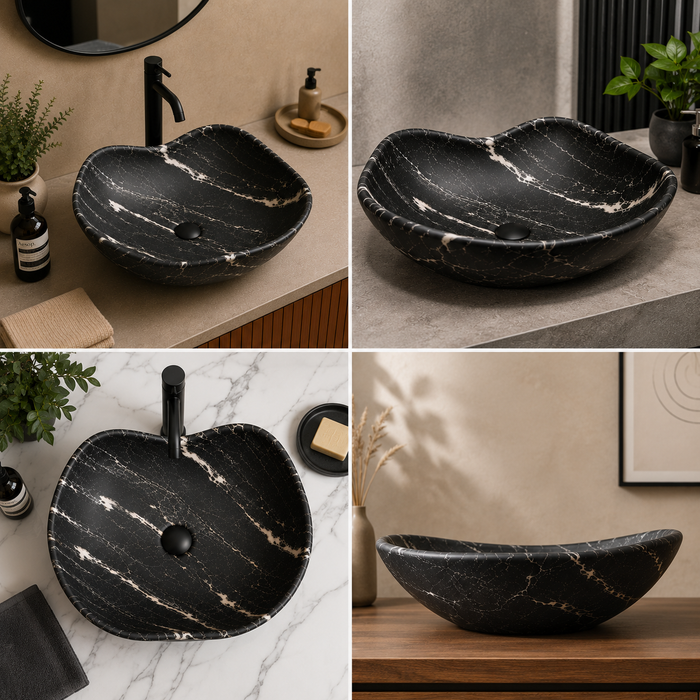 Black Table Top Wash Basin, Matt Marble Finish 