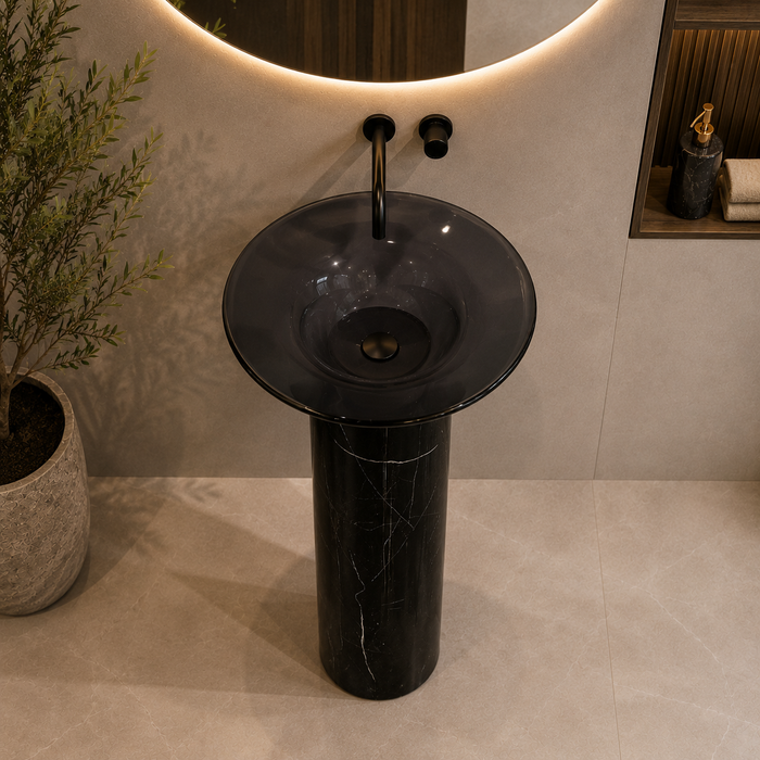 Black Top Resin and Bottom Stone Pedestal Basin 