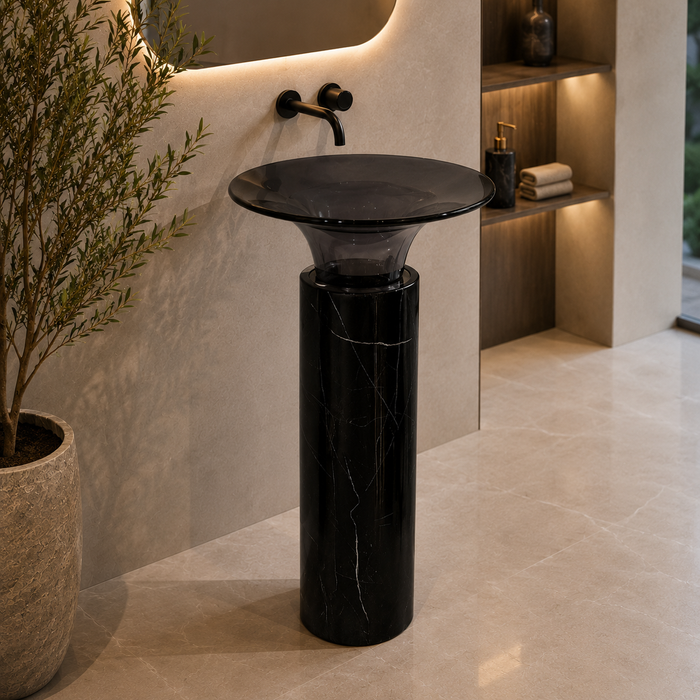 Black Top Resin and Bottom Stone Pedestal Basin 