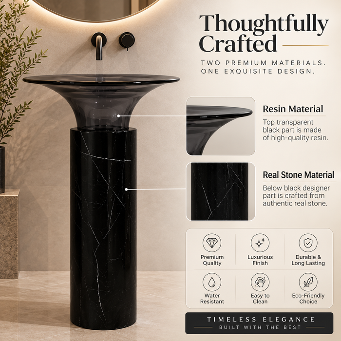 Black Top Resin and Bottom Stone Pedestal Basin 
