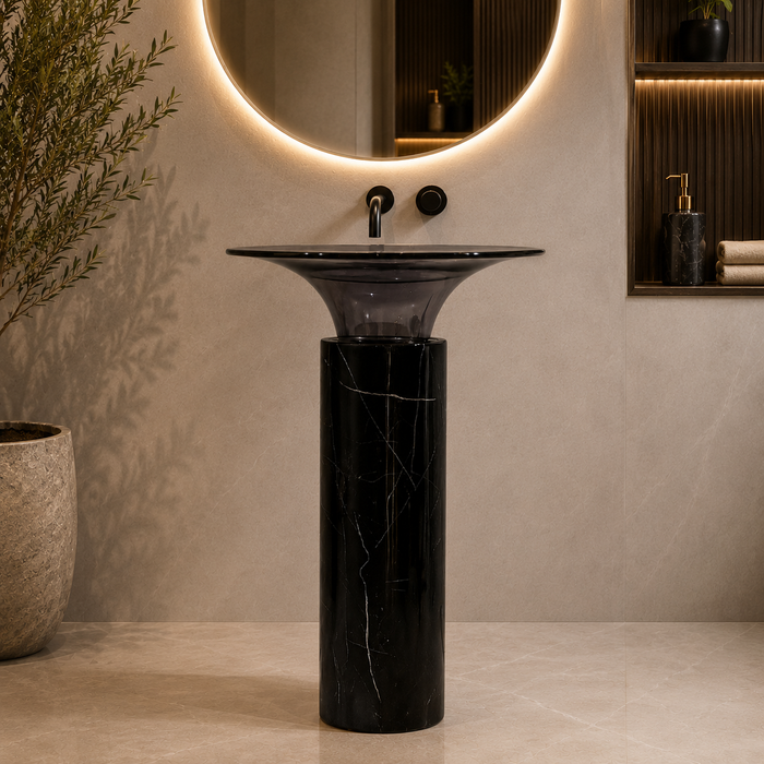 Black Top Resin and Bottom Stone Pedestal Basin 