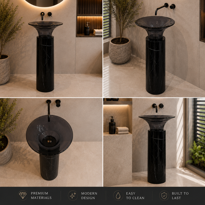Black Top Resin and Bottom Stone Pedestal Basin 