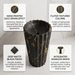 Black and gold marble pattern freestanding pedestal wash basin 18.1 x 18.1 x 32.7 inch with scalloped fluted design for luxury modern bathroom