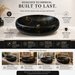 Black and gold marble pattern matte ceramic table top wash basin, 600x400x150 mm, for modern luxury bathrooms.