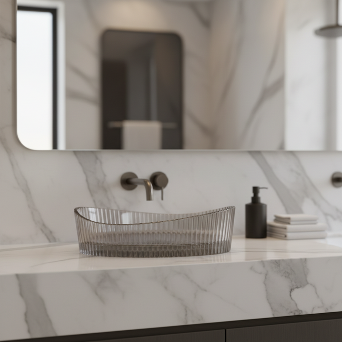 Black boat shape Transparent Glass Wash Basin