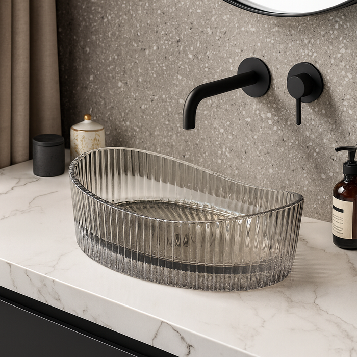 Black boat shape Transparent Glass Wash Basin 