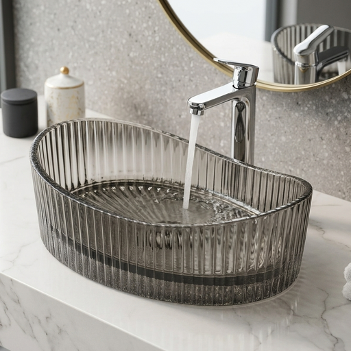 Black boat shape Transparent Glass Wash Basin