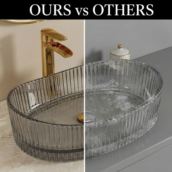 Black boat shape Transparent Glass Wash Basin
