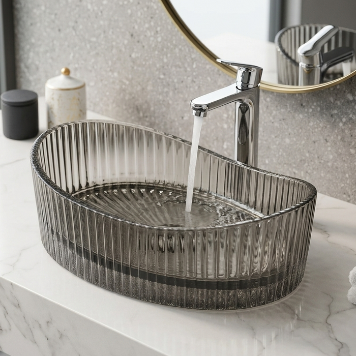 Black boat shape Transparent Glass Wash Basin