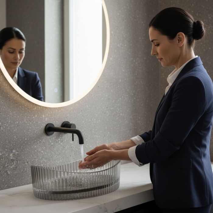 Black boat shape Transparent Glass Wash Basin