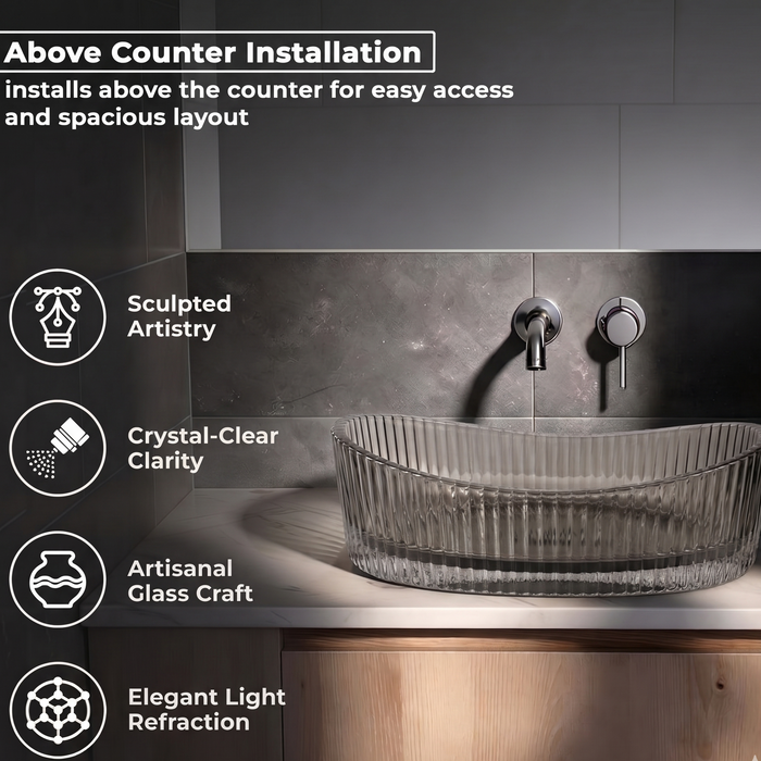 Black boat shape Transparent Glass Wash Basin