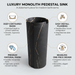 Black ceramic pedestal wash basin with rose-gold marble-effect veining, modern cylindrical freestanding design and 400 × 400 × 850 mm size for luxury bathrooms.