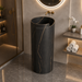 Black ceramic pedestal wash basin with rose-gold marble-effect veining, modern cylindrical freestanding design and 400 × 400 × 850 mm size for luxury bathrooms.
