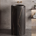 Black ceramic pedestal wash basin with rose-gold marble-effect veining, modern cylindrical freestanding design and 400 × 400 × 850 mm size for luxury bathrooms.