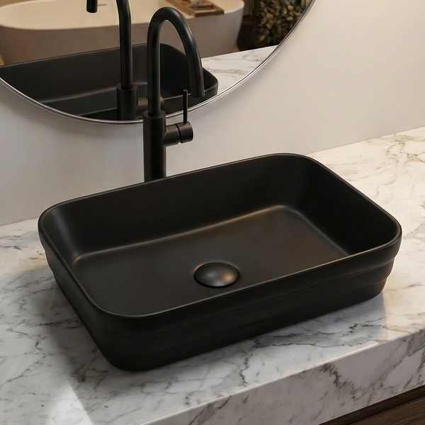 Rectangular Countertop Wash Basin | 20 × 14 × 5 Inches Designer Bathroom Sink – Matte Finish Black