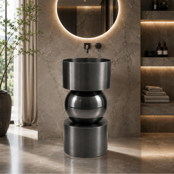 Metal Pedestal Wash Basin,size-16x16x33 Inch, Black