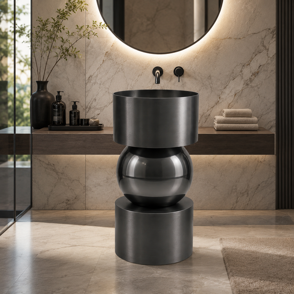 Metal Pedestal Wash Basin,size-16x16x33 Inch, Black