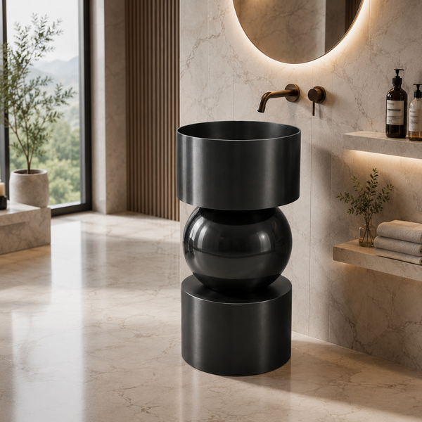 Metal Pedestal Wash Basin,size-16x16x33 Inch, Black