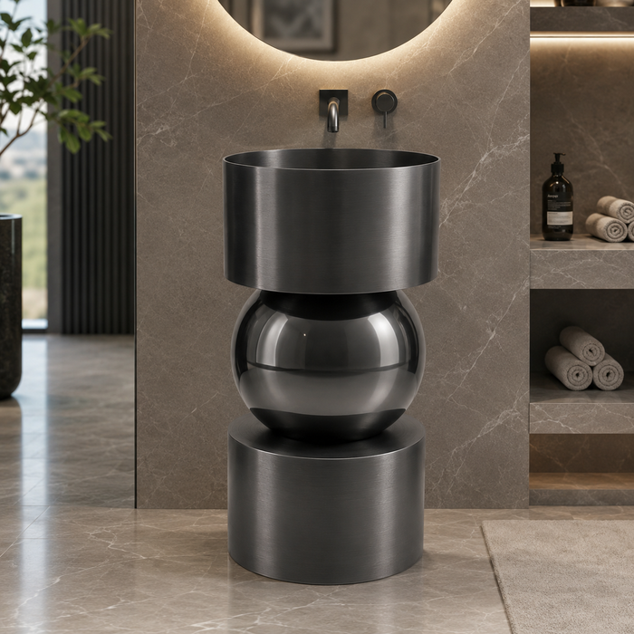 Black metal globe pedestal wash basin 
