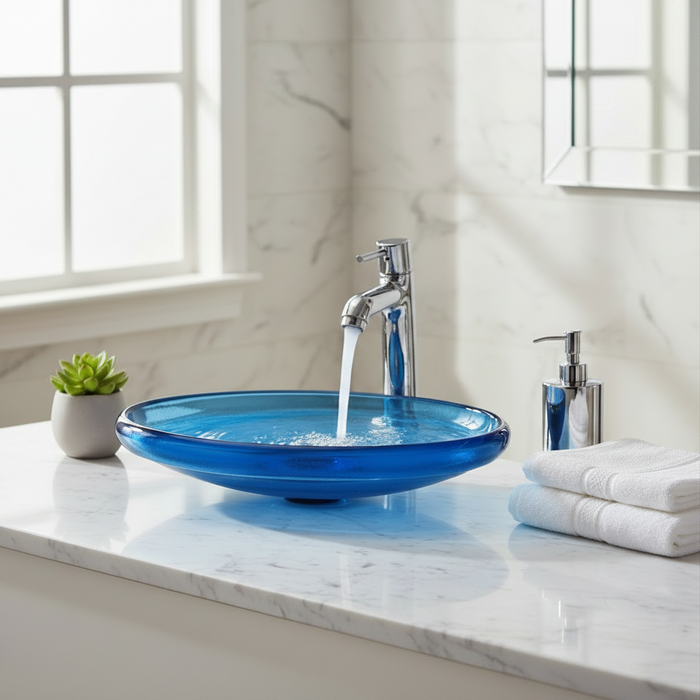 Blue Oval Transparent Resin Wash Basin