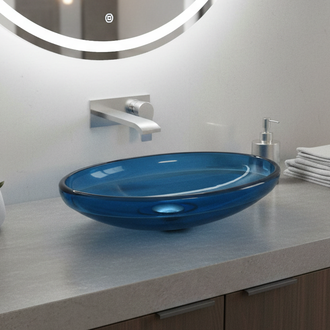 Blue Oval Transparent Resin Wash Basin