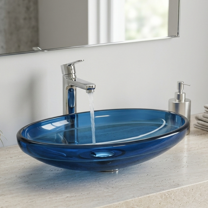 Blue Oval Transparent Resin Wash Basin