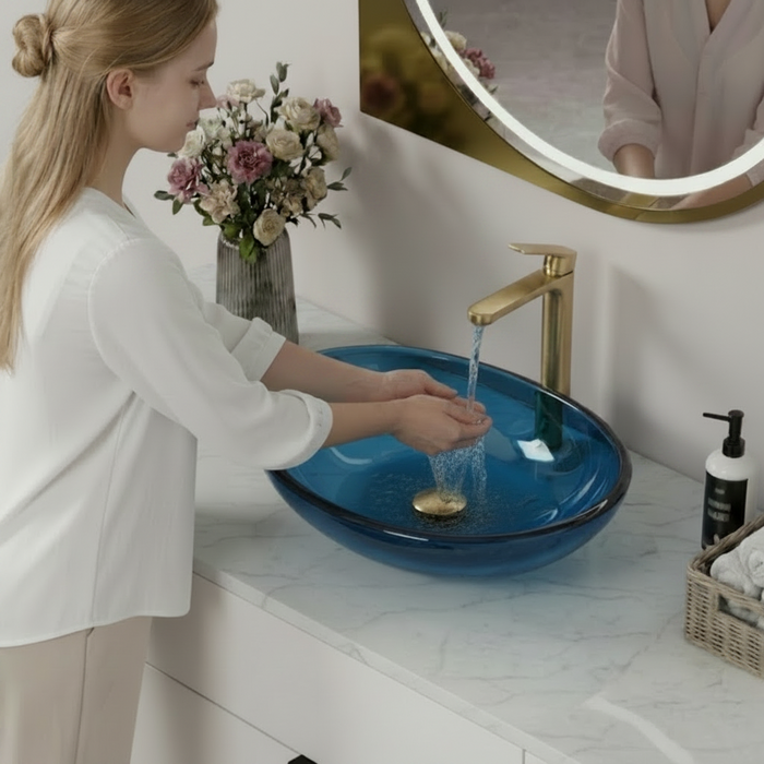Blue Oval Transparent Resin Wash Basin