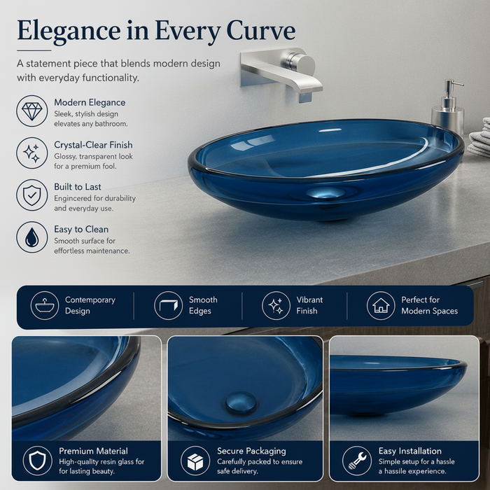 Blue Oval Transparent Resin Wash Basin