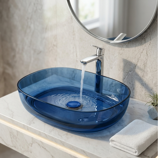 Blue Rectangle Transparent Resin Wash Basin
