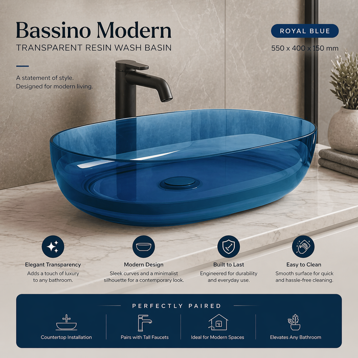 Blue Rectangle Transparent Resin Wash Basin