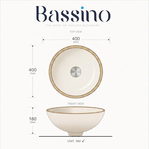 Blue & White Designer Ceramic Under Counter Wash Basin – 16 × 16 × 7.1 Inch | Glossy Round Basin