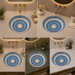 Blue and white designer ceramic under counter wash basin with glossy finish, 405 × 405 × 180 mm round undermount bathroom basin with decorative pattern.