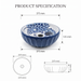 Blue and white floral round ceramic table top wash basin 375x375x125 mm with matte finish and sculpted fluted exterior design.