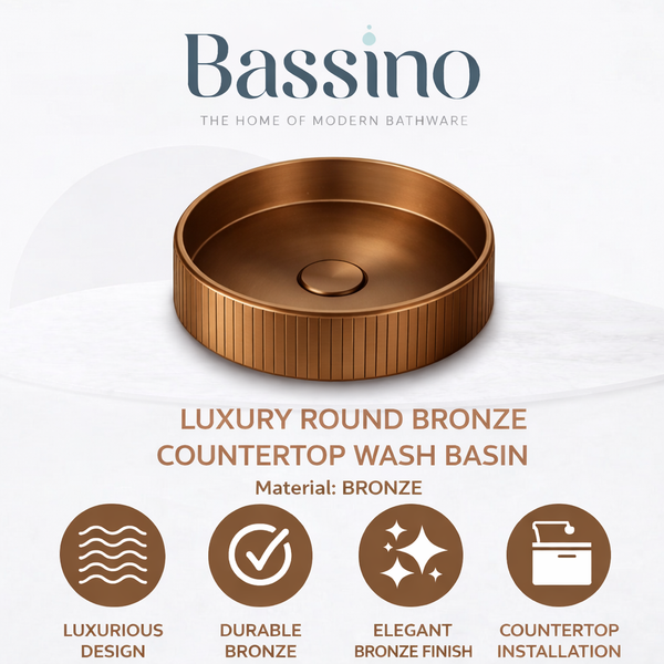 Bassino Modern Stainless Steel Wash Basin | Stylish Countertop Wash Basin for Bathroom–400x400x130 mm Bronze