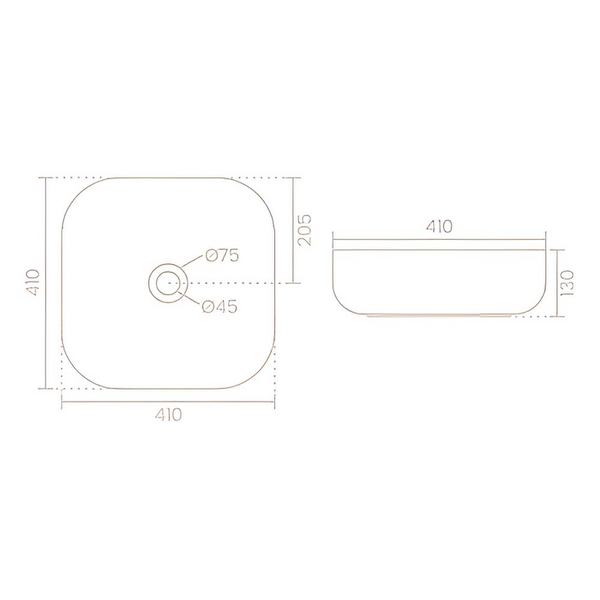 Premium Modern Ceramic White Square Table Top Basin (CHARLIE) (410x410x130mm)