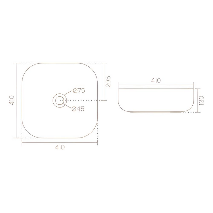 Premium Modern Ceramic White Square Table Top Basin (CHARLIE) (410x410x130mm)