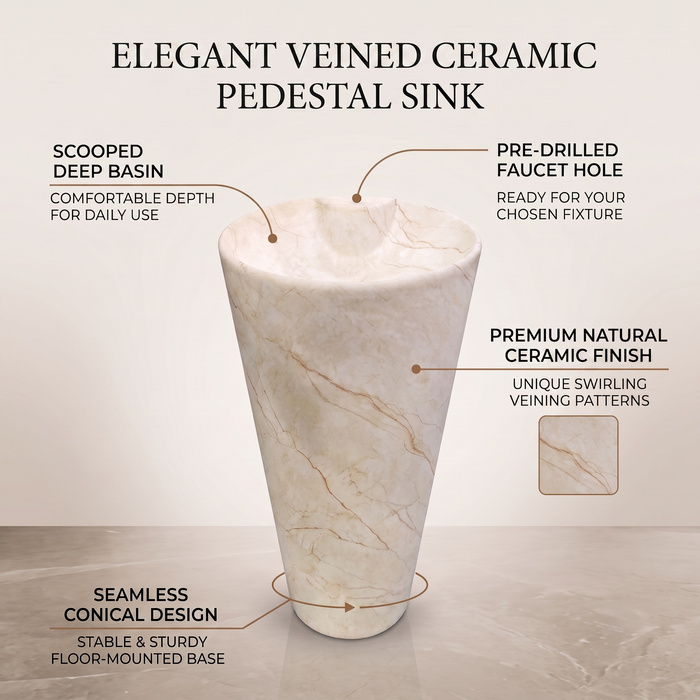 Ceramic Pedestal Wash Basin With Tap-Hole | Ivory