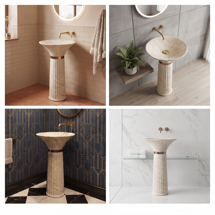 Ceramic Pedestal Wash Basin | Beige-Ivory