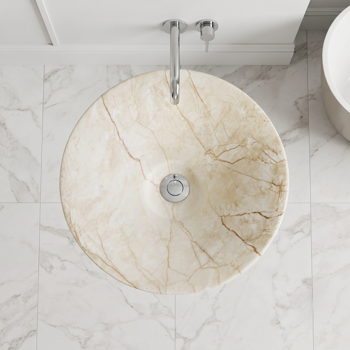 Ceramic Pedestal Wash Basin | Beige-Ivory