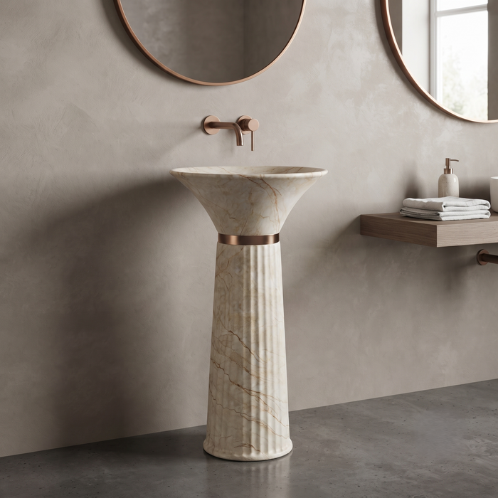 Ceramic Pedestal Wash Basin | Beige-Ivory